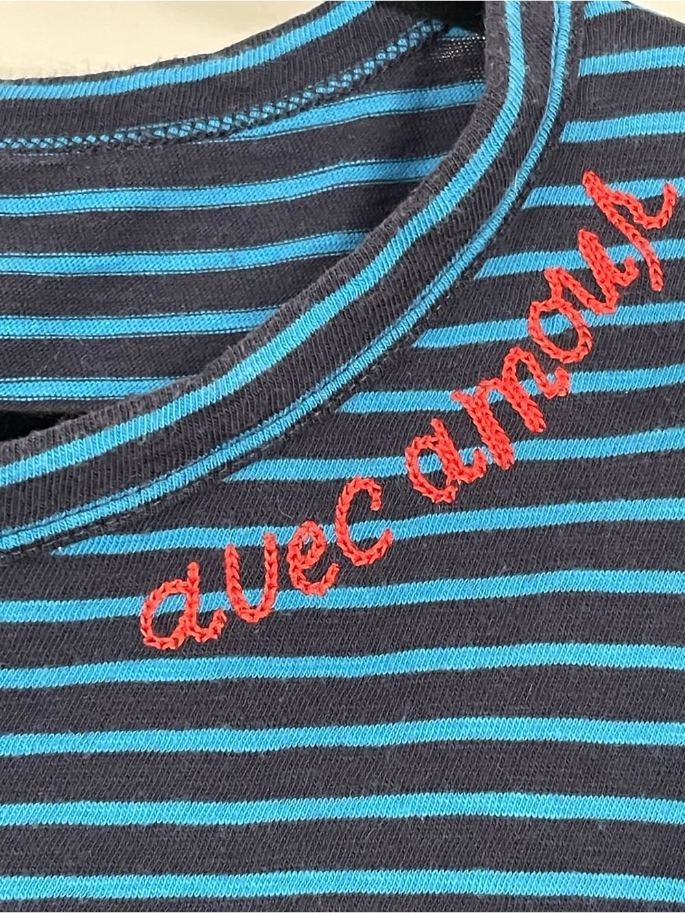 J. Crew Navy and Teal Striped Long-Sleeve Tee